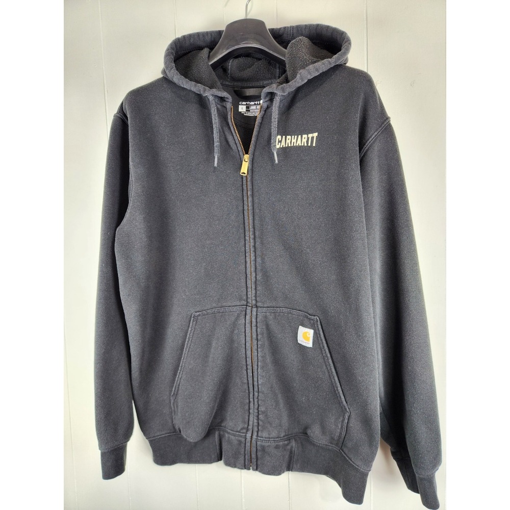 Carhartt Mens Loose Fit Graphic Full Zip Hoodie Black Sweatshirt Large Logo L